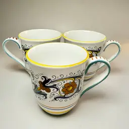 Set of 3 Sur La Table Nova Deruta Ricco Italy Hand Painted Stoneware Coffee Mugs