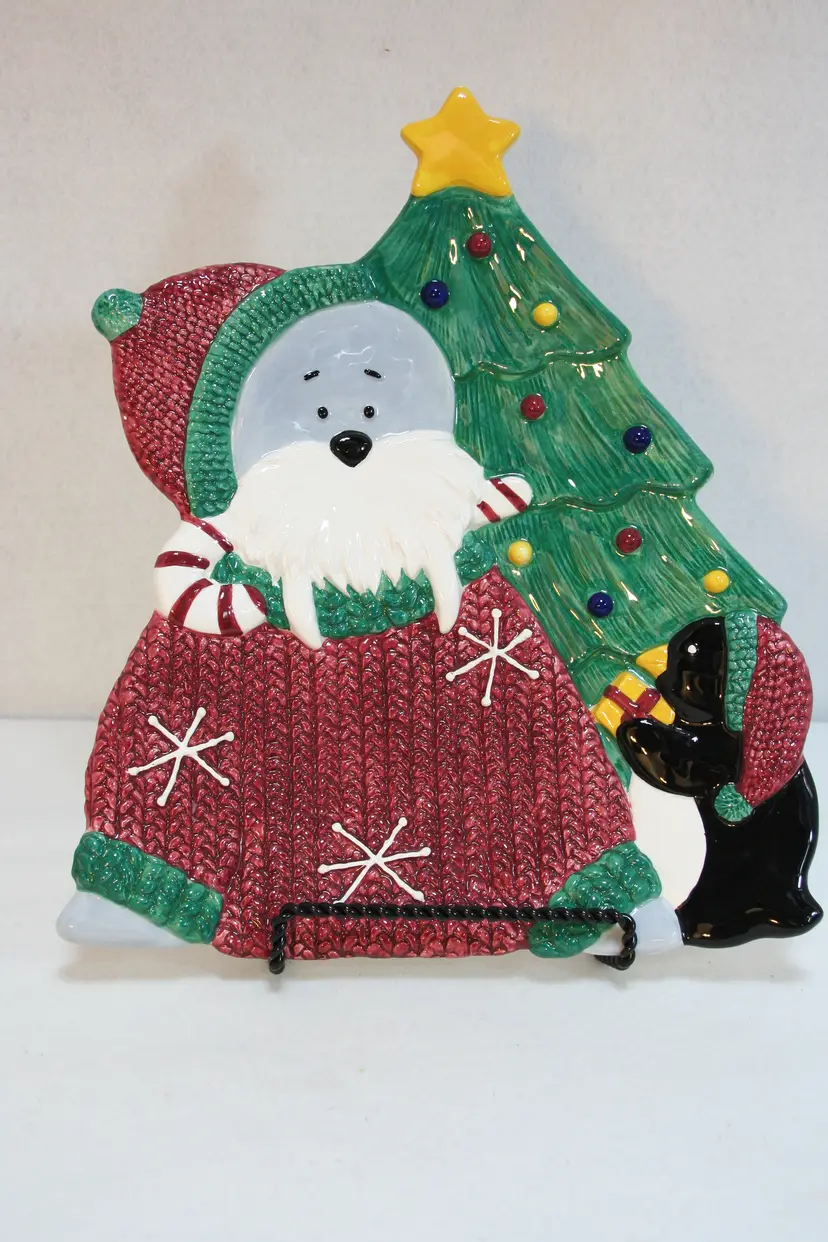 VTG St Nicholas Square 1999 Walrus Christmas Tree Penguin 14 x 12" Platter RARE