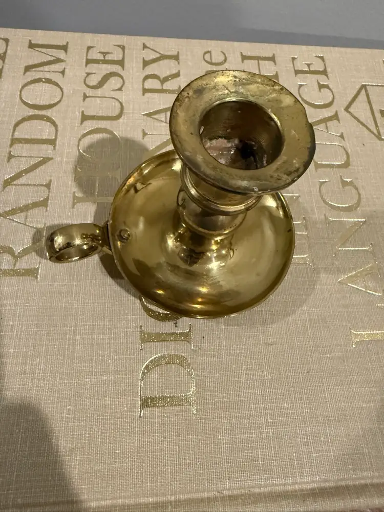 Solid Brass Chamberstick Candle Holder with Thumb Handle and Drip Saucer, Made in Portugal