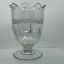 Vintage (Antique) EAPG Glass Spooner Celery Vase Grooved Design Scalloped Top