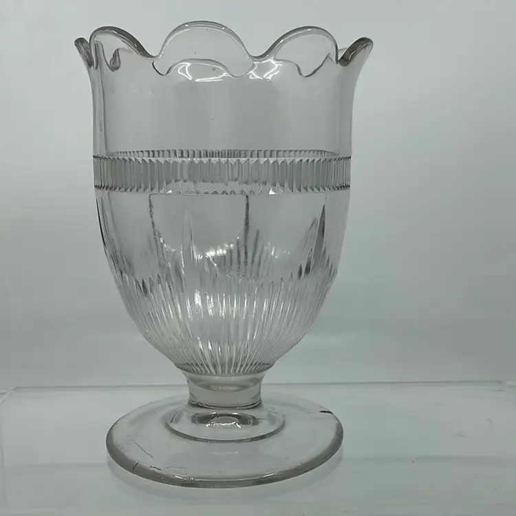 Vintage (Antique) EAPG Glass Spooner Celery Vase Grooved Design Scalloped Top