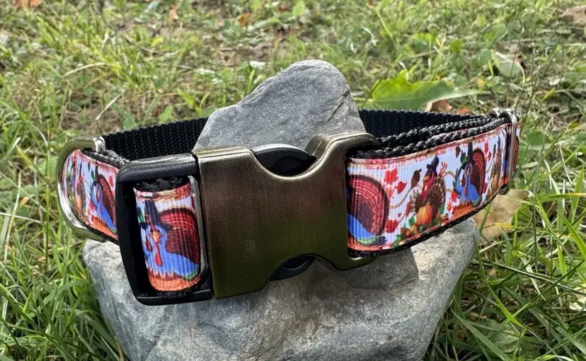 Dog Collar Turkey Thanksgiving Large Handmade Heavy Duty With Buckle NEW