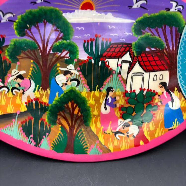 Mexican Fish Story Plate, Terra Cotta, no signature or maker's mark, gorgeous!