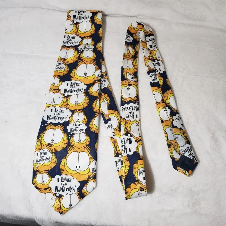VTG GARFIELD Neck Tie Balancine HOT CAKES Novelty 57”x3.5” I Live For Weekends