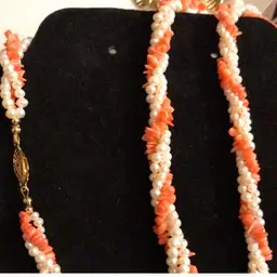 145. SET Coral & Pearl 20” Necklace 8” Bracelet
