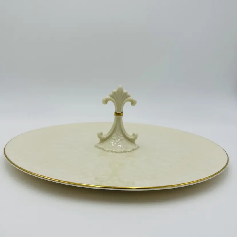 Lenox Serving Tray Center Handled Chateau Collection Gold Trim Porcelain Beige