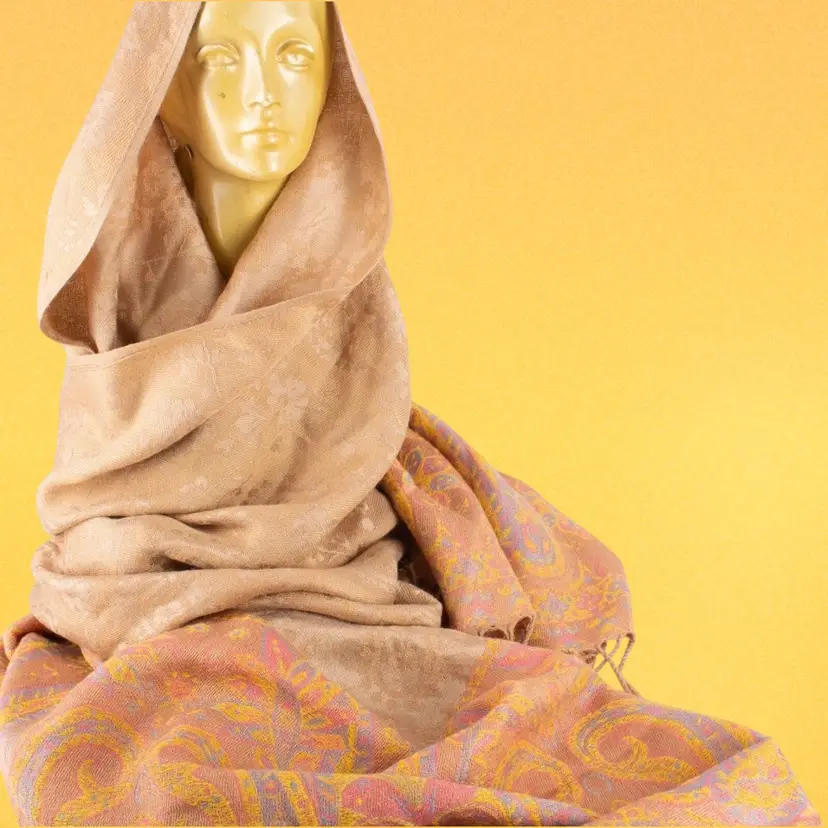 Pashmina Pastel Paisley Pink Purple Yellow Tan Scarf Wrap Stole Fringe Long Wide 70"x27"