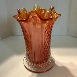 Vintage Carnival Glass Fenton DIAMOND POINT COLUMNS Squatty 6" Vase
