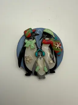 Designs by Lucinda Snowman Family Pin Brooch Rare Vintage