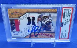 2002 Fleer Maximum Game Used Jersey Auto Marshall Faulk Rams PSA