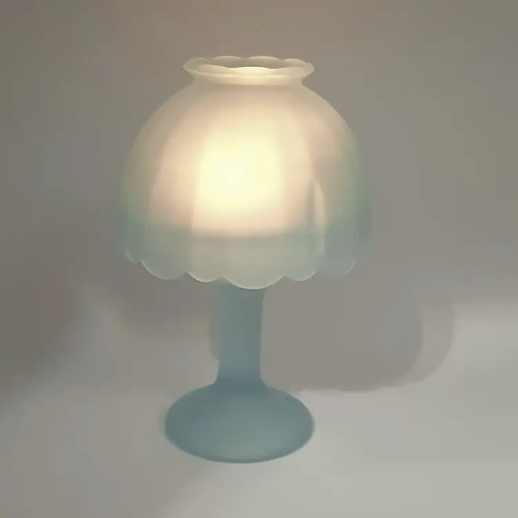 Light Powder Blue Satin Glass Fairy Lamp Light Votive Tealight Candle Holder Pedestal Base
