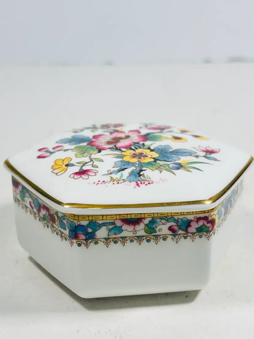 Vtg Coalport China Trinket Box With Lid Ming Rose 56 Floral Made In England