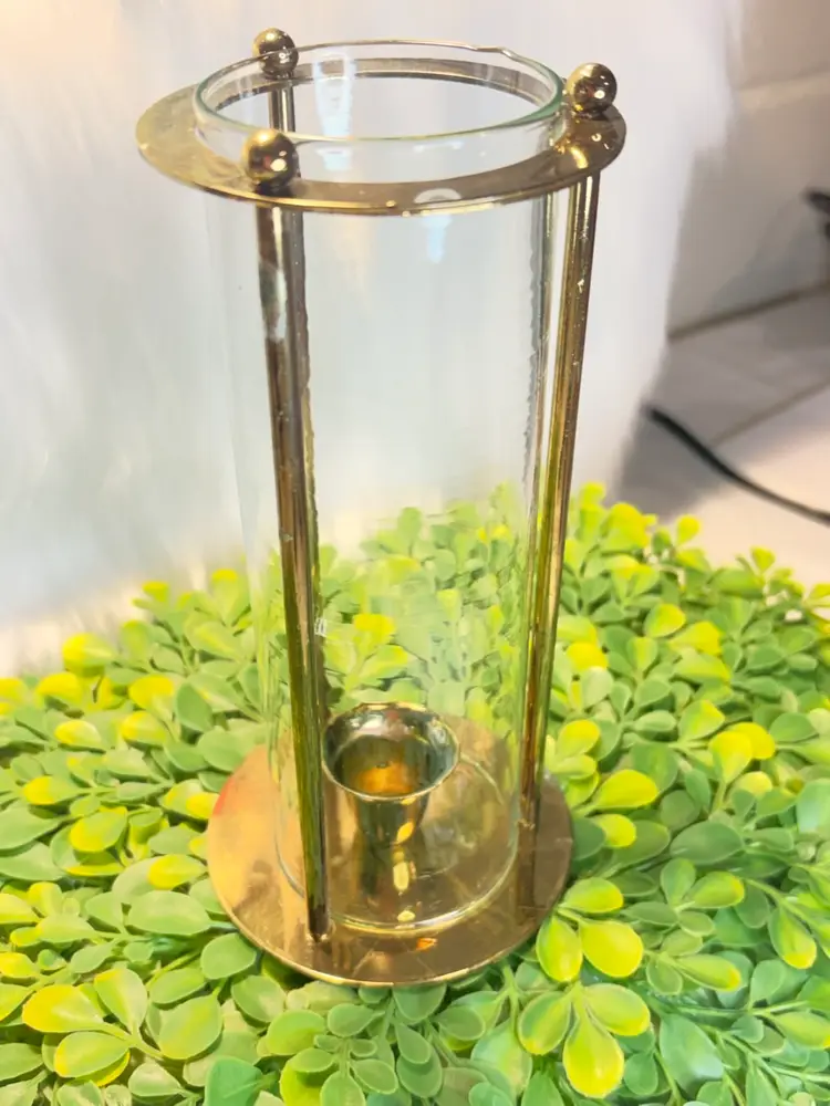 Vintage Brass & Glass Hurricane Candle Holder