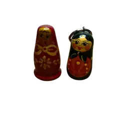 Pair Of Mini Wooden Hand painted Russian Figurines @2” Tall