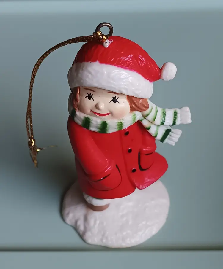 Vintage 1989 Action Industries Winter Children Pair of Christmas Ornaments