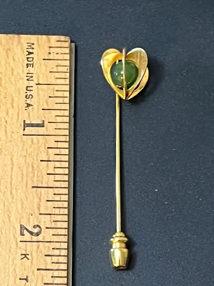 Heart Stick Pin Green Center Vintage