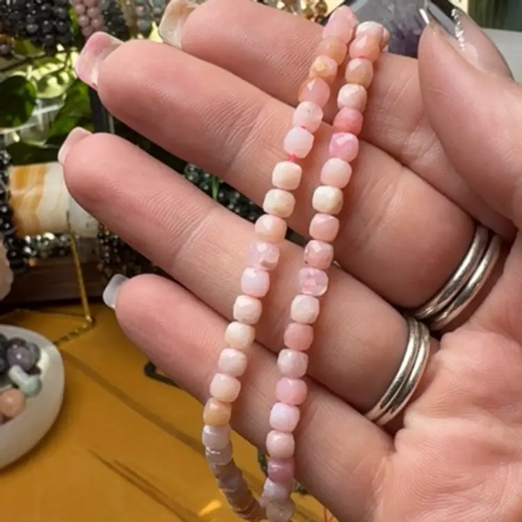 Pink Opal 4mm Faceted Cube Bracelet