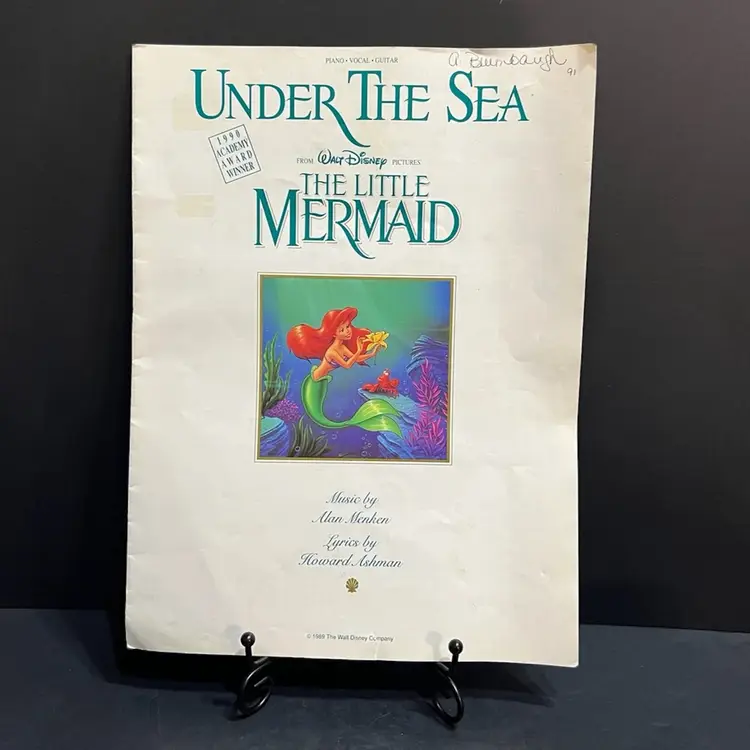 1989 Under the Sea from Disney The Little Mermaid Piano Vocal Guitar Sheet Music Alan Menken Howard Ashman ~12” x 9”