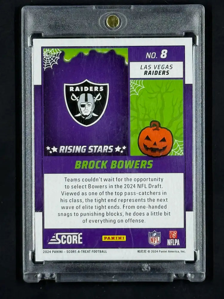 2024 Panini Score-A-Treat Football Black Trick or Treat Foil /99 RC Brock Bowers #8 Raiders