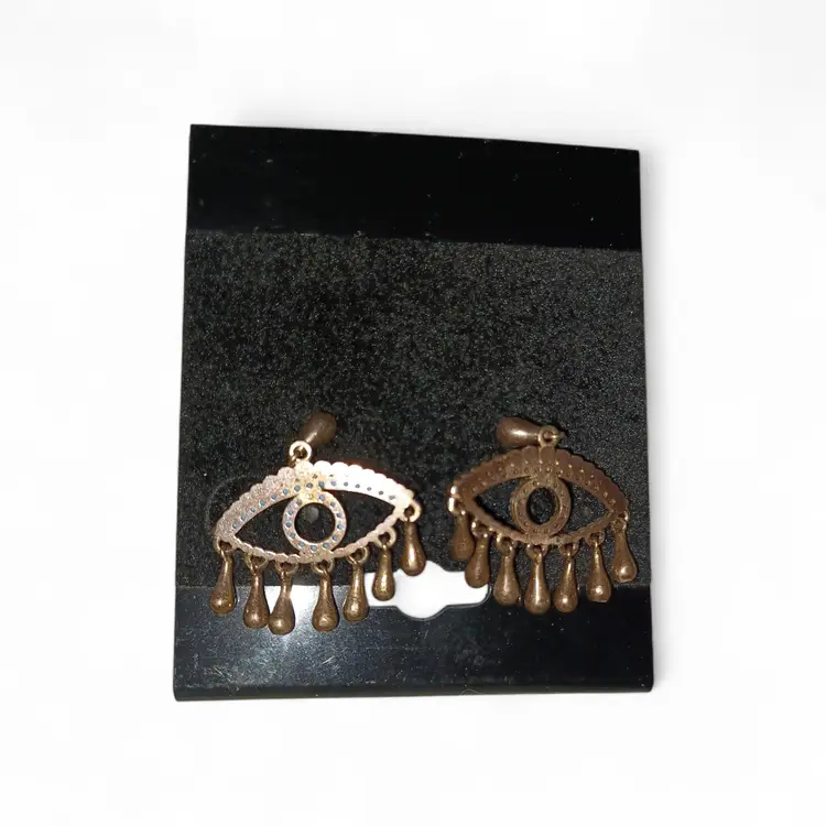 Vintage Evil Eye Dangle Earrings Bohemian turquoise colored stones with little teardrop dangles