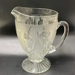 Vintage Jeannette Glass Pitcher- "Iris and Herringbone" Depression Glass- 9” Tall