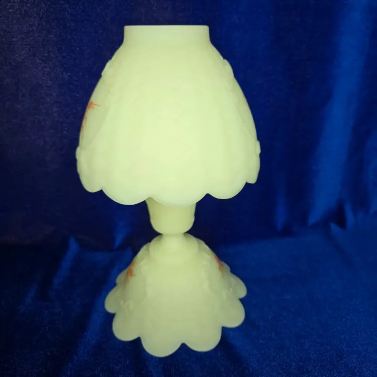 Fenton Burmese Fairy Lamp "Roses on Custard" 3-Pc Hand Painted GLOWS Vtg