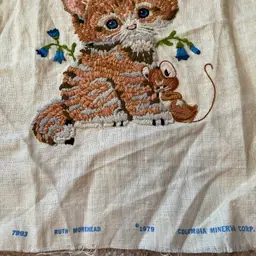 Columbia-Minerva Ruth Morehead "Kitten and Mouse" Crewel This Is A Finished Crewel