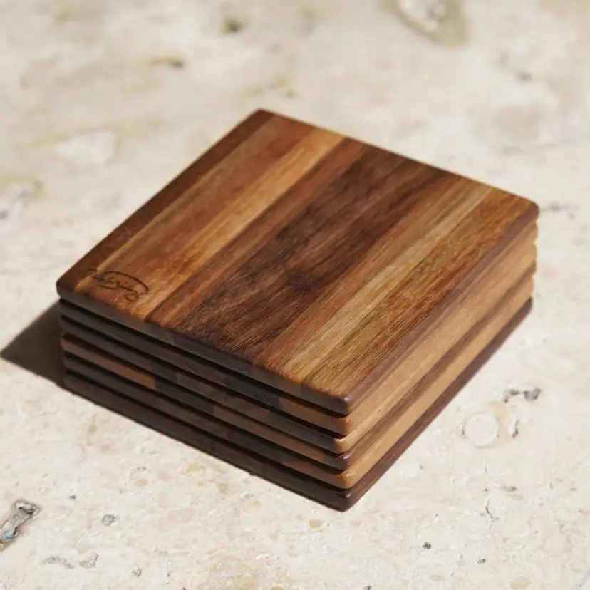 Set of 6 Handcrafted Walnut Coasters