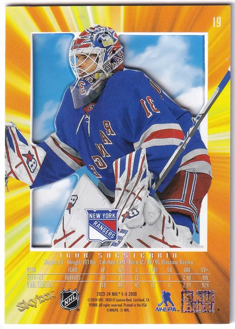2023-24 E-X2000 #19 Igor Shesterkin New York Rangers Hockey Card