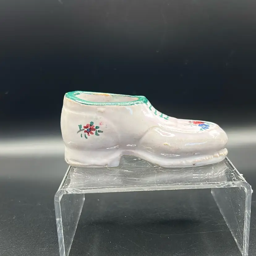 Vintage signed ceramic mini shoe from Italy hand painted
