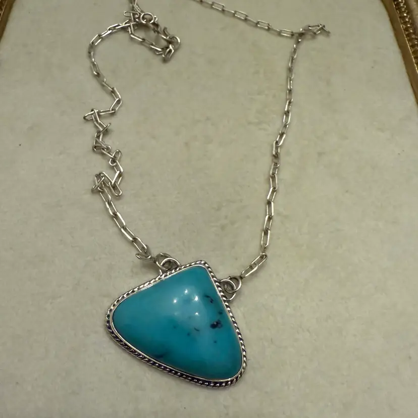 New Sterling Silver Turquoise Paper Clip 18” Necklace