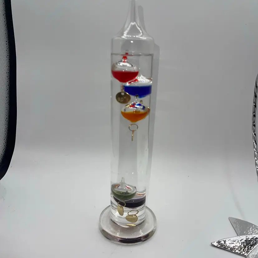 Galileo Thermometer 5 Glass Floating Colored Weights Spheres 11”