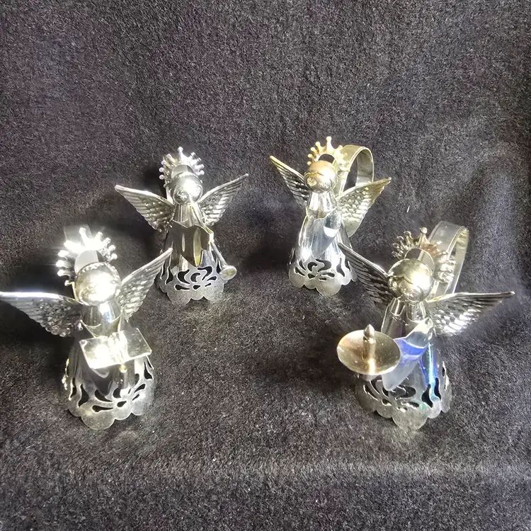 Silver-Plated Brass Angel Napkin Rings – Set of 4, Musical & Candleholder Designs