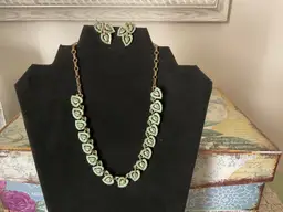RLM vintage green enameled leaf necklace and earrings set