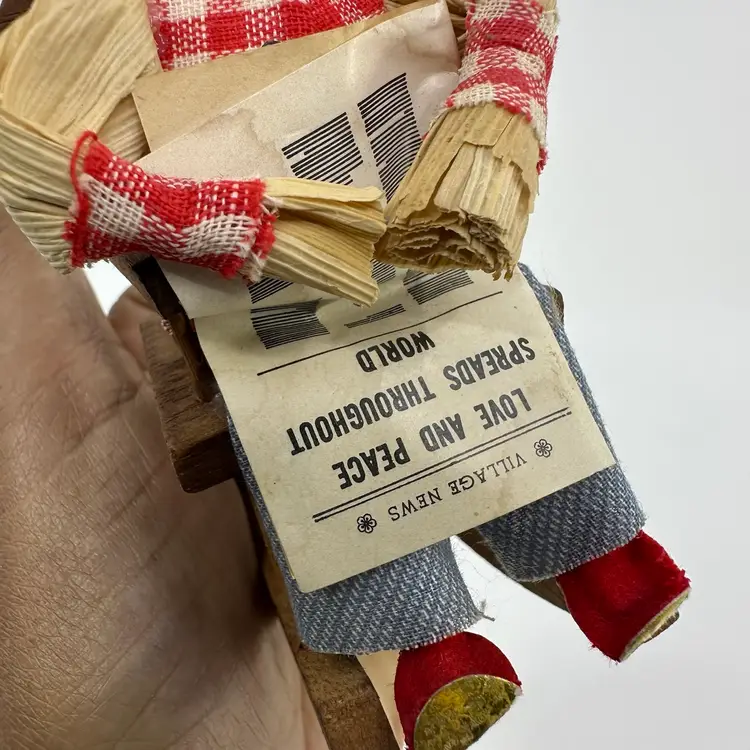 Vintage Kurt Adler Corn Husk And Wood Man In Rocking Chair Ornament