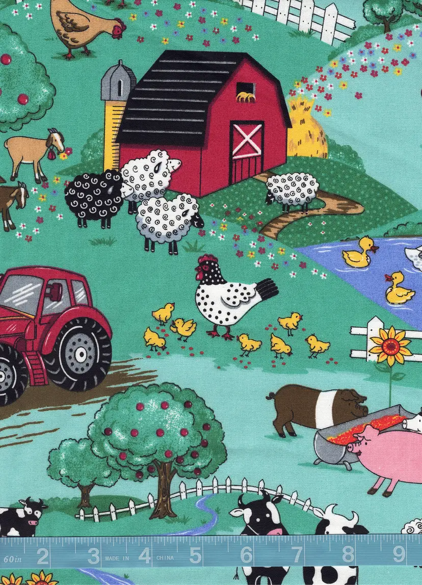 Country Farm Scene Cotton Quilt Fabric by the Yard – Farm Animal Quilting Fabric – Barnyard Sewing Fabric for Kids & Nursery Projects (100% Cotton)