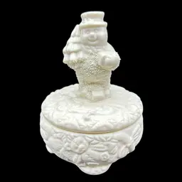 VTG World Bizarre Bisque Porcelain Snowman Christmas Trinket Box Excellent Condition 4 1/2” H