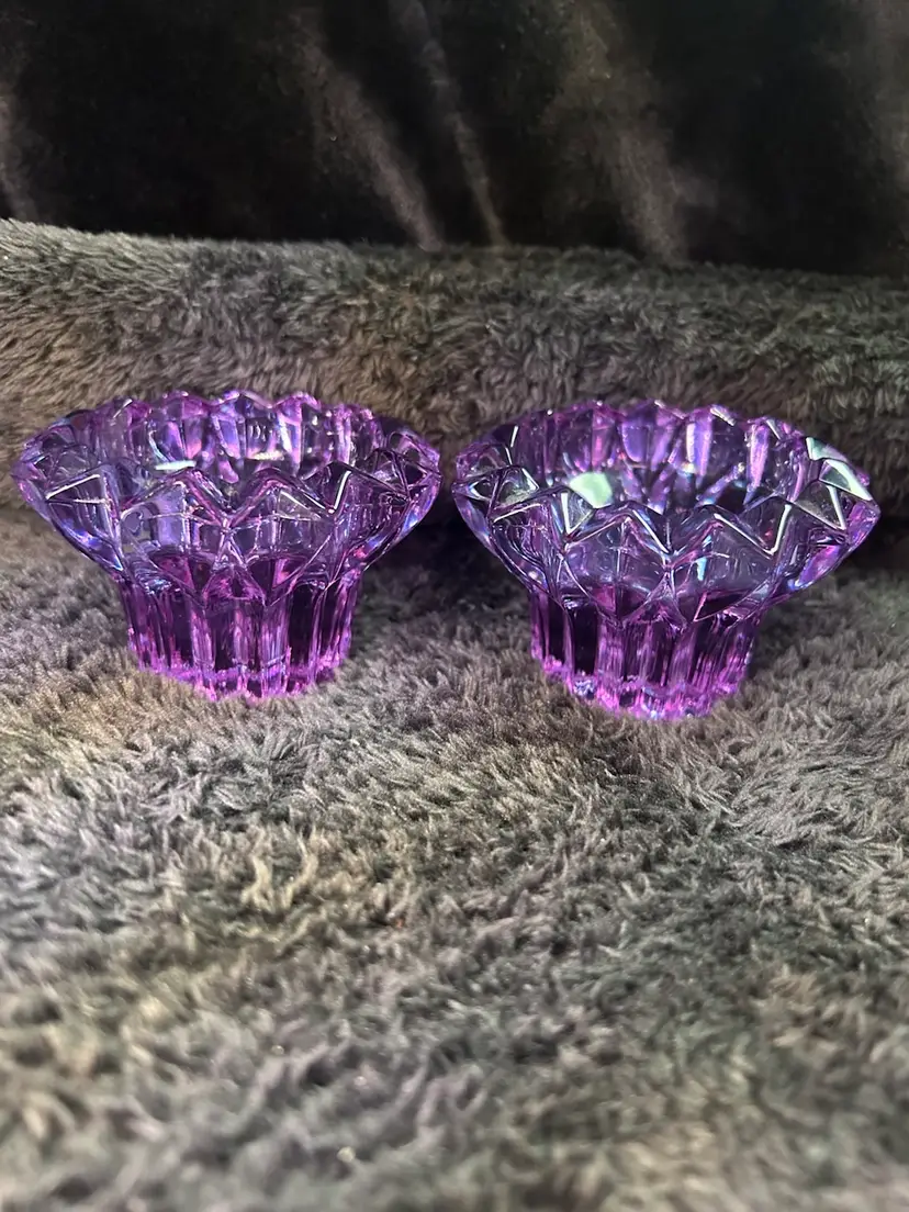 Vintage Pair Of Purple French Lilas Cristal D’arques 24% Lead Candle Holders