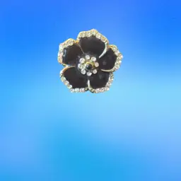 Gold Tone Flower Ring Black Enamel Size 6 3/4