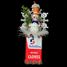 Spice Tin Assemblage w/♻️ Paper Snowman w/Goebel Lamppost