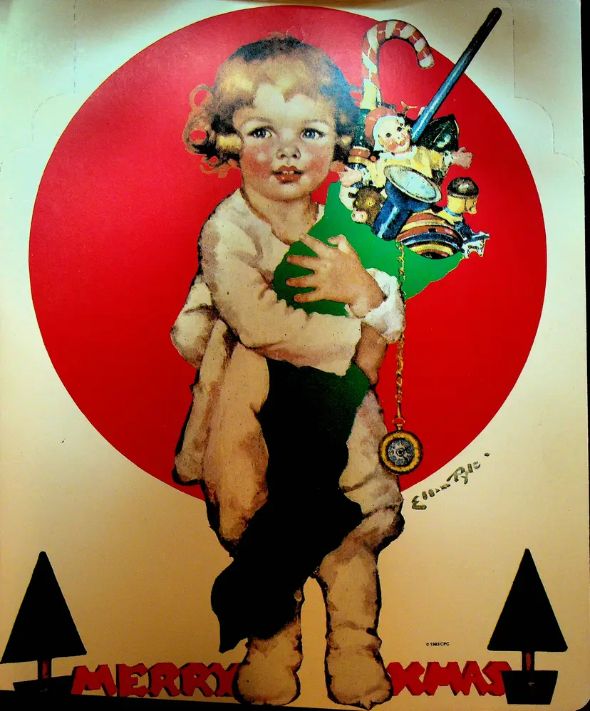 Ellen Pyle Merry Xmas Girl With Stocking and Presents Decoration