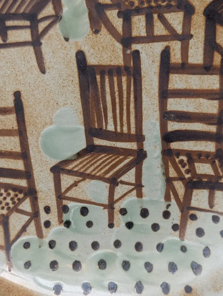 Rare Vintage Iron Mountain Stoneware Platter Ladder Back Pattern