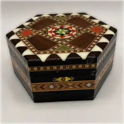 Vintage Marquetry Inlaid Wood Jewelry Box With Mirror Spain