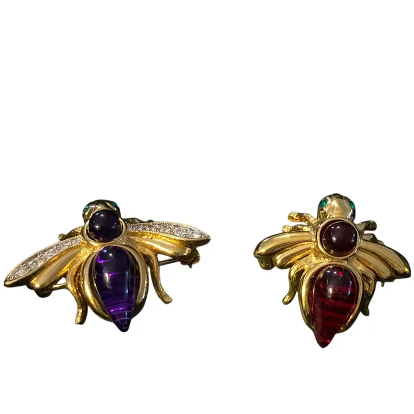 Two Joan Rivers Bee Brooches With Interchangeable Stones