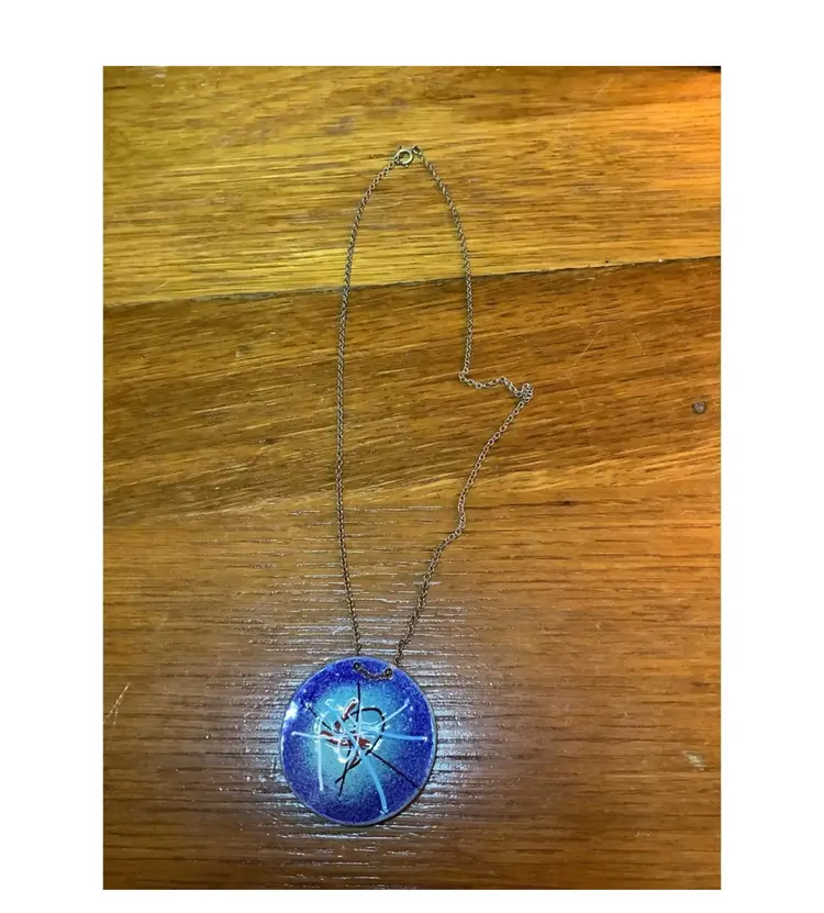 Vintage Brass Painted Disc Necklace