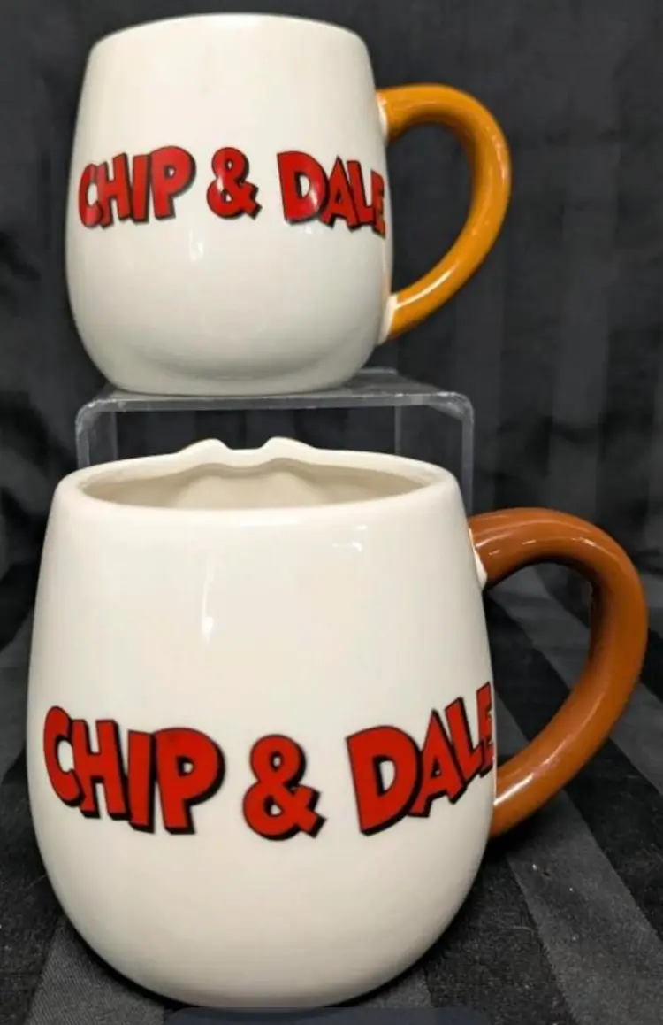 Adorable Pair Disney CHIP & DALE Ceramic Character Coffee Mugs, 4" Tall, No Chips or Cracks