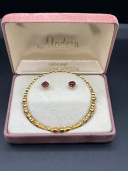 Genuine Austrian Crystals Goldtone Set By Modern! Pierced Postback Earrings And 7” Bracelet! 😍✨😍 In the original box! #1