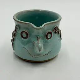 Red Rock Sedona AZ Pottery Light Blue Glazed Face Whimsical Egg Separator