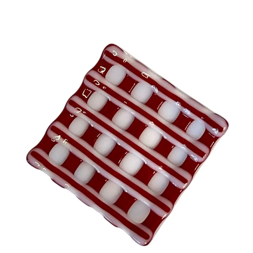 Fused Art Glass Plate•Trinket Dish•shelf Art•candle Plate Red & White Squares Signed
1-1/4” T x 5” W