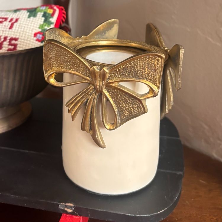 Vintage Solid Brass Bow Candle Holder